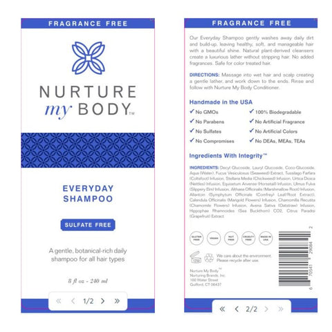 Nurture My Body | Fragrance-Free Everyday Shampoo | 8 oz. | Paraben Free and Sulfate Free