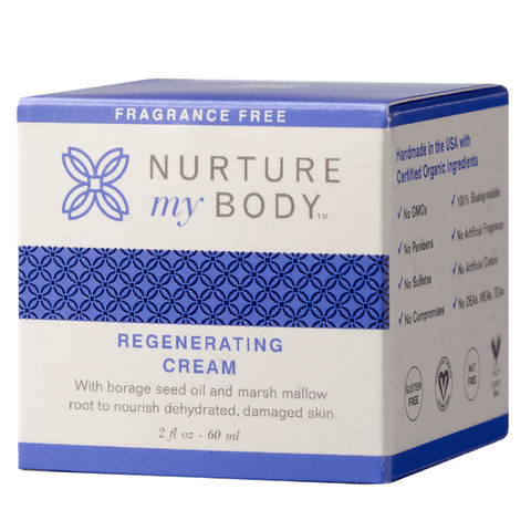 Fragrance Free Regenerating Cream with borage seed oil and marsh mallow root to nourish dehydrated damaged skin