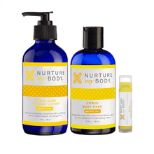 Citrus Hand and Body Lotion Sulfate Free, Citrus Body Wash Sulfate Free and Citrus Certified Organic Lip Balm by Nurture My Body